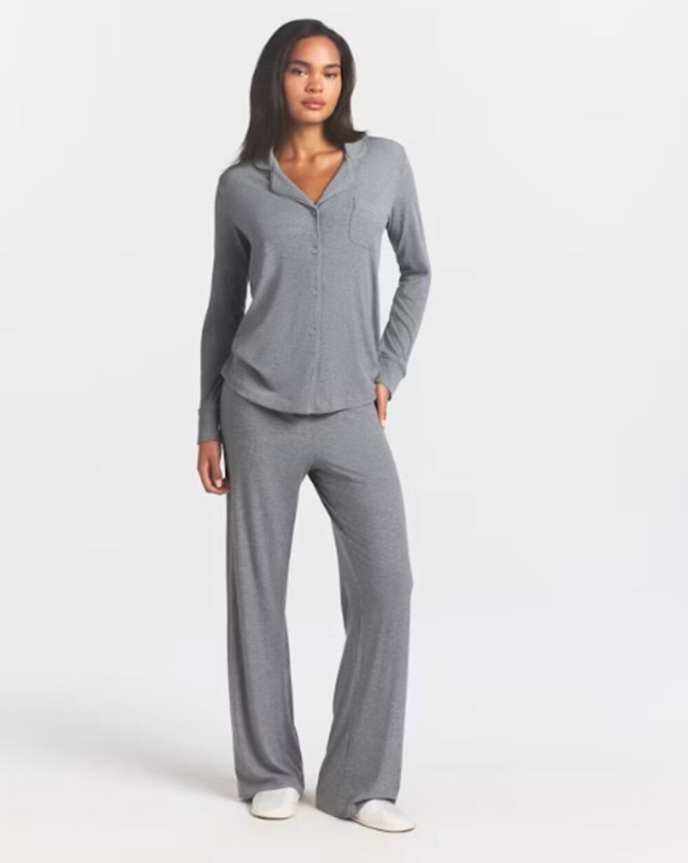 Skims Soft Lounge Pajama Set-Heather grey-Women XL-NEW-Long Sleeve-Pants